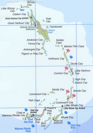 Map of the Berry Islands, The Bahamas, chain of islands from Great