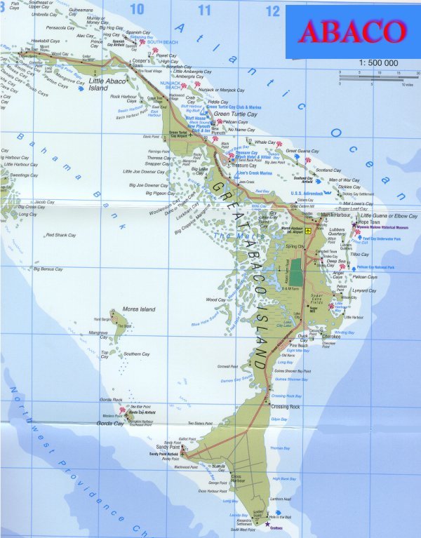 Map of The Abacos, Bahamas, Great Abaco, Little Abaco, Marsh Harbour
